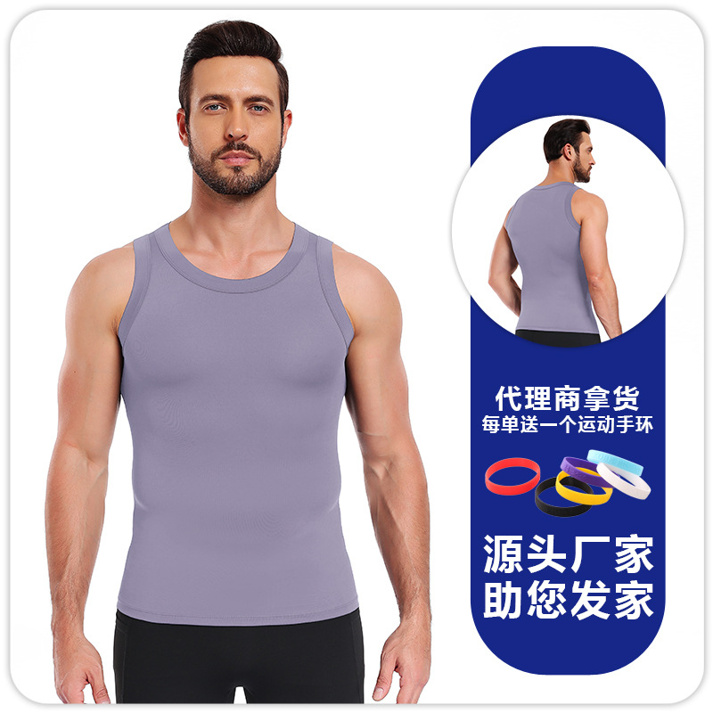 hombre chaleco ajustado de color sólido culturismo deportivo rápido secado chaleco de obstáculos entrenamiento de entrenamiento de entrenamiento leggings camiseta