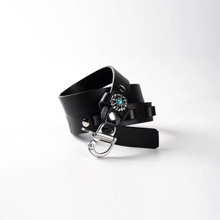 Bodomian style gemstone belt alloy spring buckle first layer cowhide belt personalized niche design belt