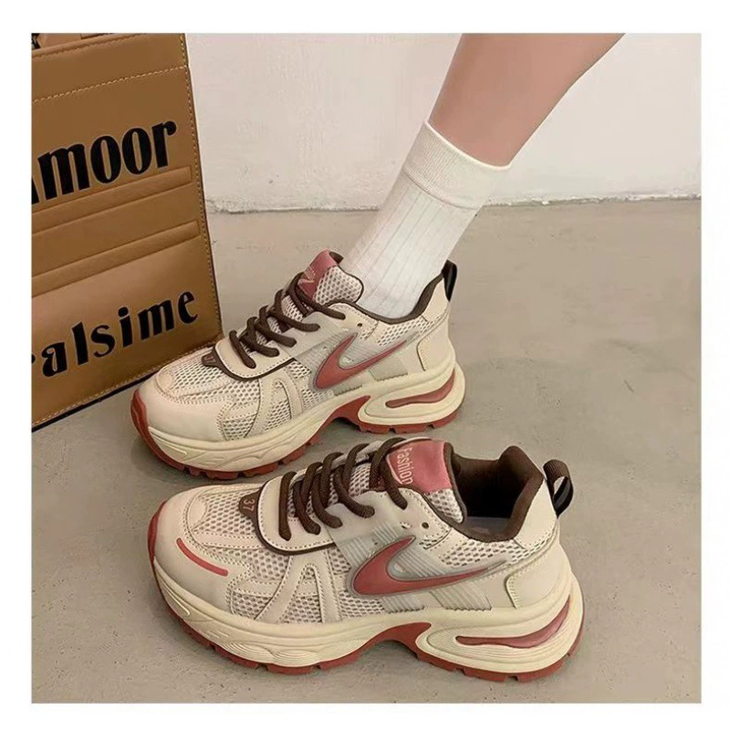 Кроссовки dad women's дышащая сетка, мягкая экокожа, толстая противоскользящая подошва (лето 2024)