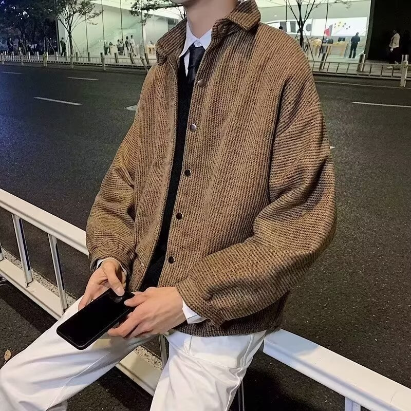 Textured Shirt Jacket for Men, Spring and Autumn, Hong Kong Style Tie-Dye Collar Jacket, Loose Casual Versatile Long-Sleeve Shirt