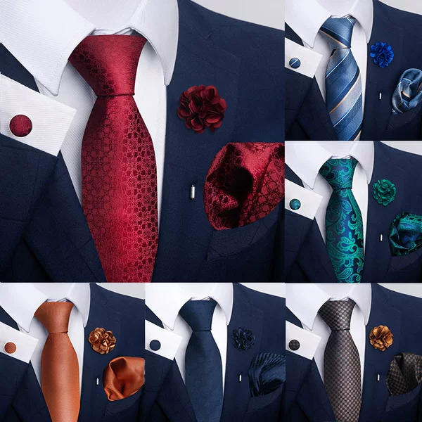 Wholesale in stock Brown Paisley Men's Tie Square Square Cufflinks Corsage suit Business Dress Accessories