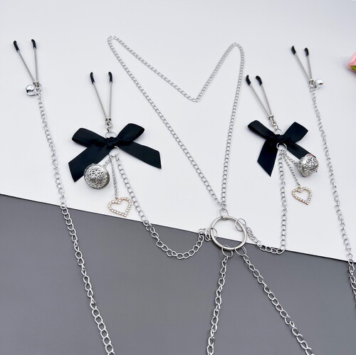 Vagina clamp, bell atmosphere, sexy underwear, nipple clamp, beaded breast ornaments, SM training and punishment, female slave torture tool A079