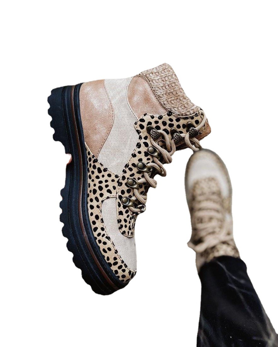 Plus-size lace-up boots Low-top round toe women's boots_voghion.com