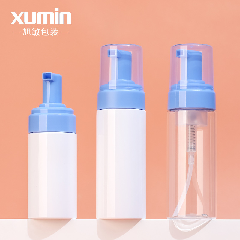 Xumin embalaje 100mL botella de mousse blanco 150ml bomba de espuma azul mate cabeza prensa botella de espuma transparente