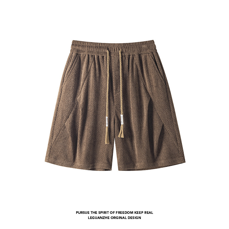 American-Style Pleated Herringbone Shorts, Retro Loose Straight-Leg Plus-Size Summer Sports Casual Commuter Trendy Brand Five-Point Pants