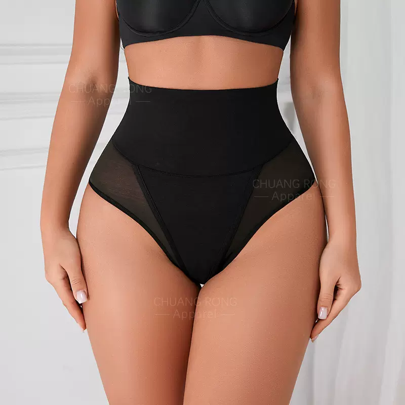 欧美薄款收腹提臀塑身裤女高腰产后塑形女士无痕网纱拼接收腹裤