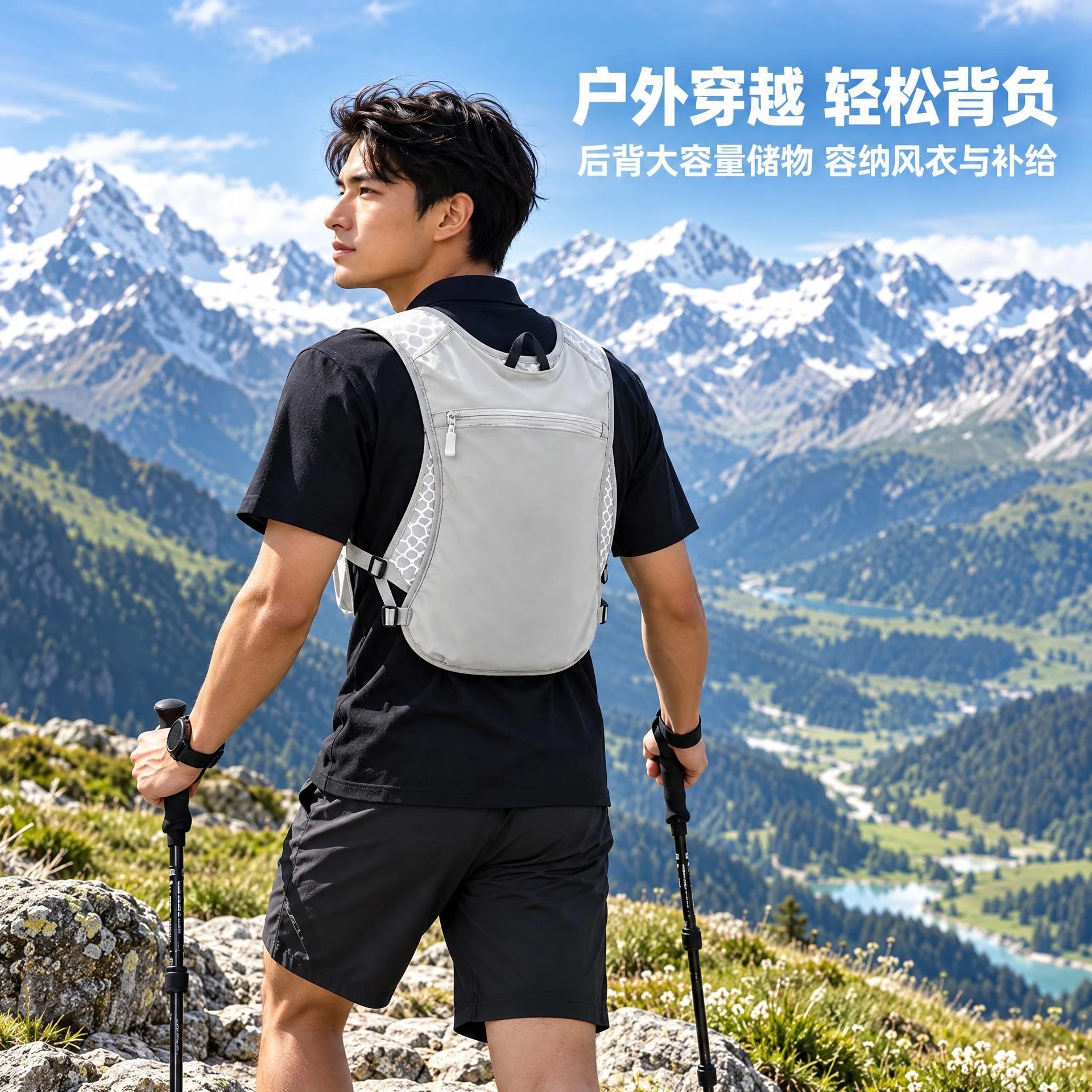 Cross-Border Night Running Reflective Strip Cycling Running Casual Small Backpack Breathable Waterproof Running Vest Water Bottle Phone Backpack