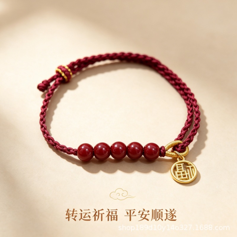 New Chinese Style Zodiac Year Cinnabar Red Rope Bracelet for Women Hand-Woven Fortune Bracelet Couple Gift Ethnic Style Jewelry