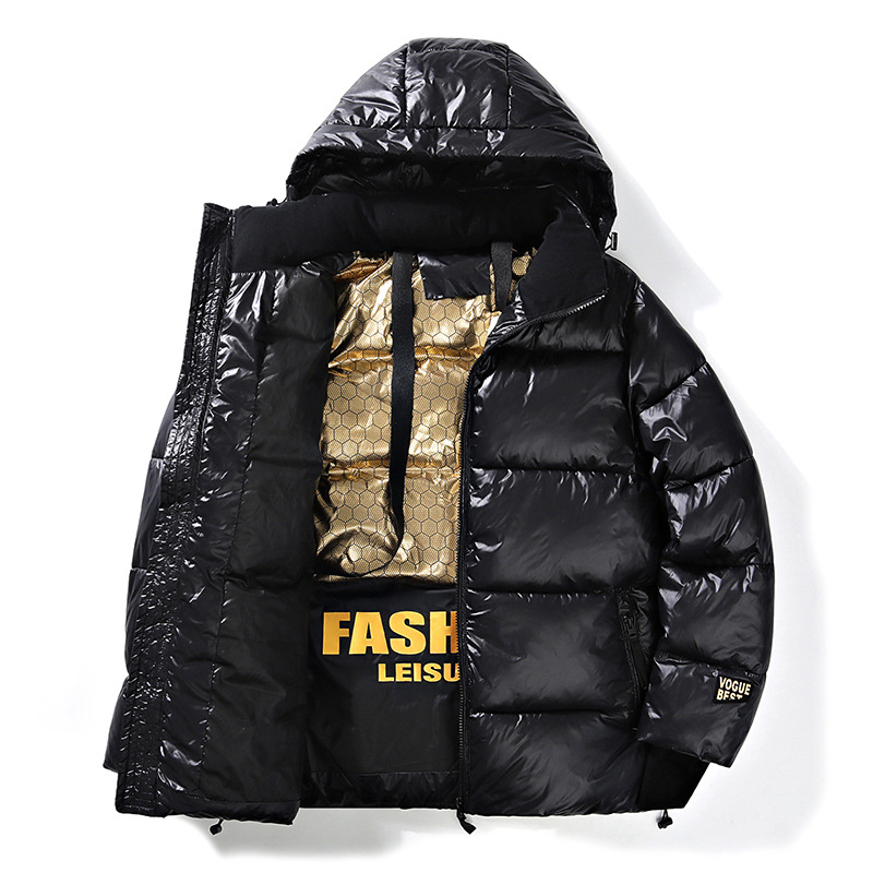 Transfronterizos de algodón negro oro hombre invierno engrosado chaqueta de algodón 2024 nuevo algodón con capuz chaqueta de pan hombre chaqueta de hombre