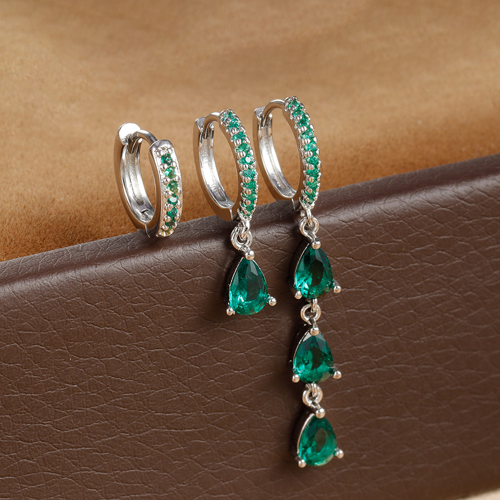 10g Weight Copper Ear Needle Material Zircon Inlay Material Earrings Classification 3 Pieces Set Quantity Daily, Street Occasion Copper Material Water Droplets Pattern Women's Gender Inlay Design Shiny, IG Style Style 3 Pieces Set IG Style Shiny Water Droplets Inlay Copper Zircon Earrings 12
