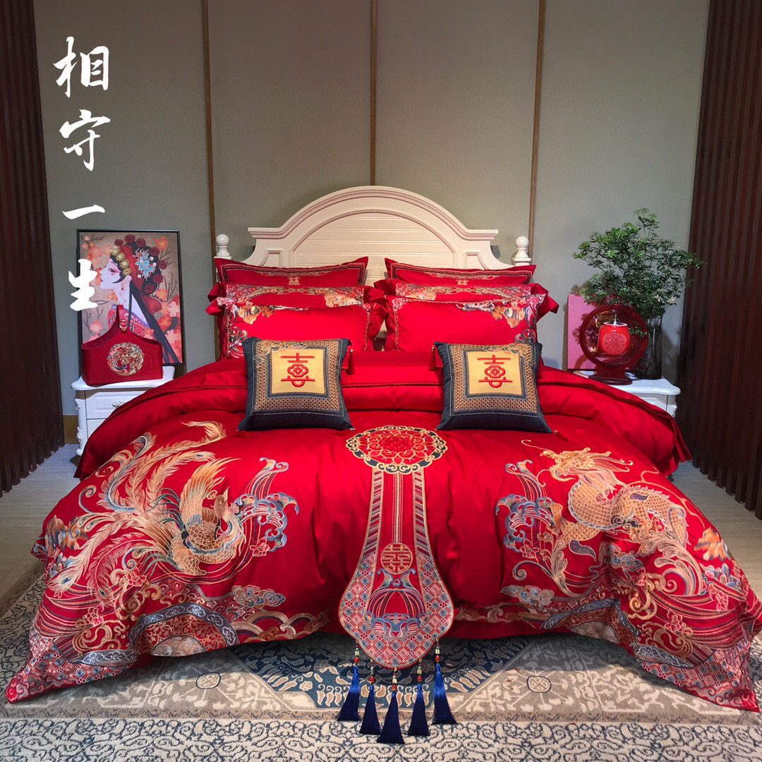 婚庆床品四件套结婚被套100支贡缎全棉纯棉高档喜被床上用品-阿里巴巴