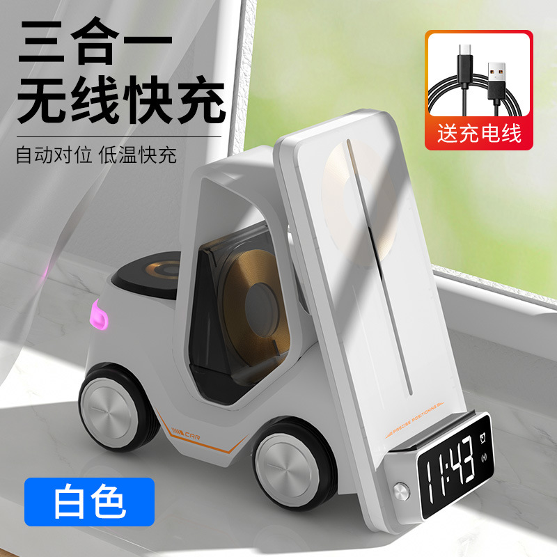 T20 soporte de escritorio inalámbrico de carga rápida forma de coche creativo diseño despertador multifuncional ambiente fresco luz conveniente