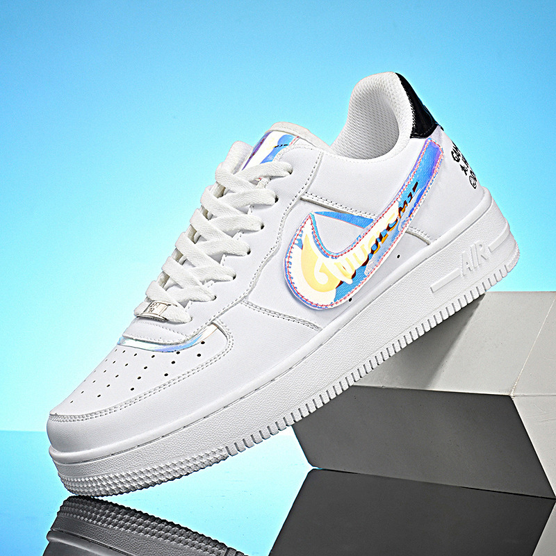 Putian Aj Men's Air Force One Men's Shoes Video Game Pixel White Laser Joint Low-Top Sneakers Casual White Shoes