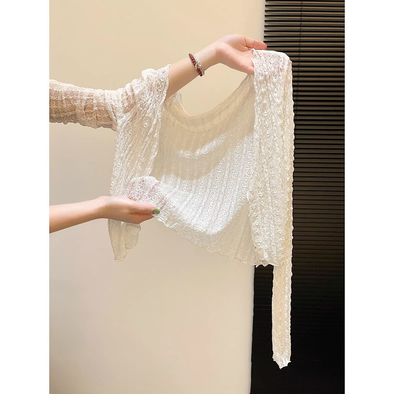 Summer and Autumn Thin Semi-Transparent Mesh Lace Sun Protection Cover-Up Top for Women, Paired with a Slip Dress, Shawl, and Air Conditioning Cardigan Summer and Autumn Thin Semi-Transparent Mesh Lace Sun Protection Cover-Up Top for Women, Paired with a Slip Dress, Shawl, and Air Conditioning Cardigan