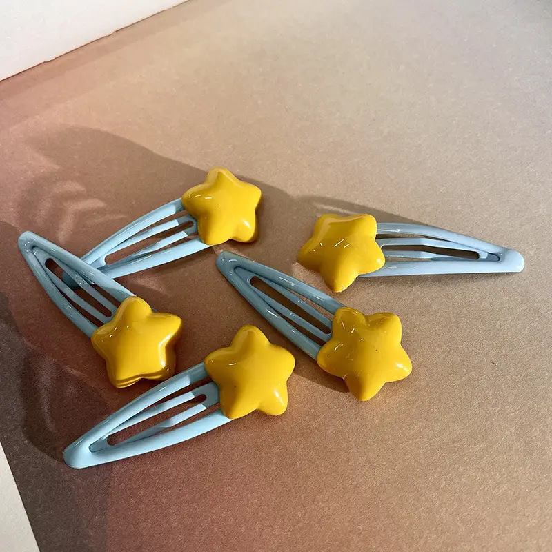 Cartoon bright blue yellow star bb clip hairpin cute ins style sweet girl simple side bangs clip