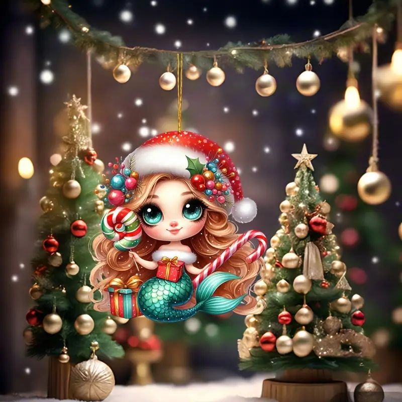 Nuevos productos transfronterizos de Navidad acrílico plano llavero decoración colgante decoración del automóvil colgante decoración del árbol de Navidad