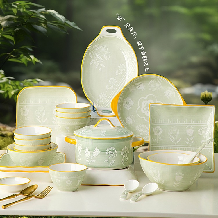 Bowl Household 2025 New Underglaze Color Tableware Set High-Value Bowls and Plates Housewarming Gifts Ceramic Bowls