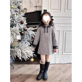 韩版童装秋冬新款时髦羊绒呢大衣女宝宝洋气加厚翻领毛呢外套