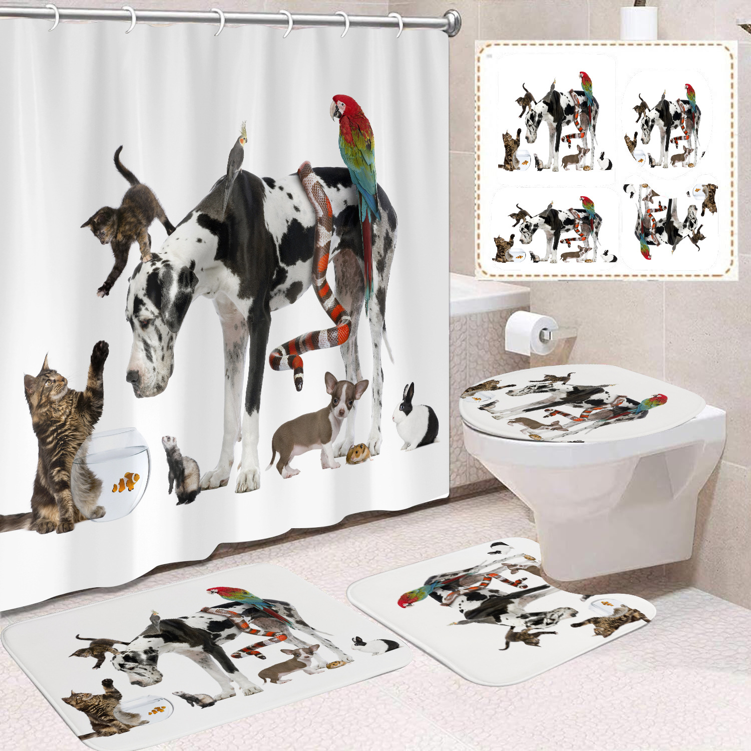 Fuente de fabricantes Amazon animales gatos niños cortina de ducha impermeable a prueba de moho cortina de ducha inodoro partición de baño divertido