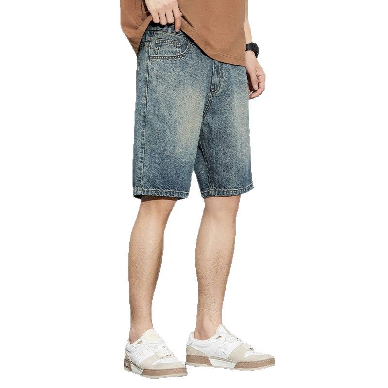 Vintage jeans cortos para hombres 5 puntos de verano delgado 2024 moda americana casual 5 puntos pantalones