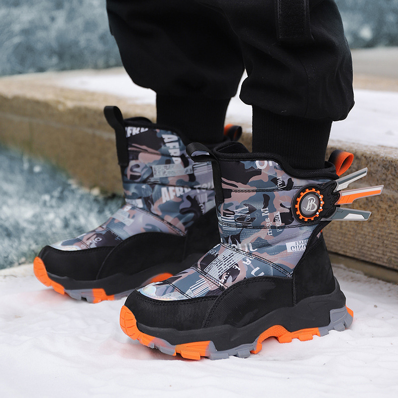Bottes de neige Northeast pour enfants avec velours épais, chaussures en coton imperméables et antidérapantes pour garçons et filles de taille moyenne et grande_voghion.com