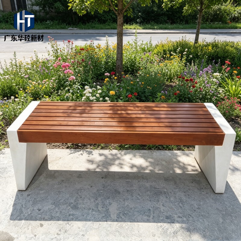Simple, straight, and corrosion-resistant wooden benches, GRC concrete public seating, and green space leisure benches for campuses and residential areas