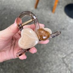カラーブロックラブミディアムサイズの女性用ヘアクリップ、春夏の後頭部用の多用途ヘアクリップ、シャーククリップヘアクリップヘッドバンド