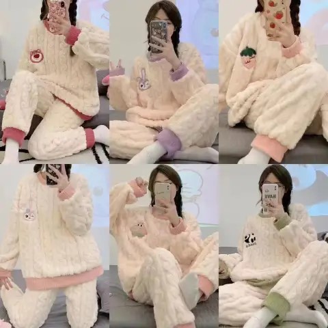 Stall Warm Clothes suit Stall Explosions Running Thickened Jacquard Velvet Peach Winter Pullover Pajamas for Women