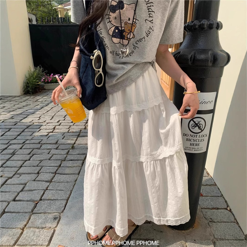 White Cake Skirt Lace Gentle Long Skirt Women's Summer New Style Small Design Sense Crochet Half Skirt White Cake Skirt Lace Gentle Long Skirt Women's Summer New Style Small Design Sense Crochet Half Skirt