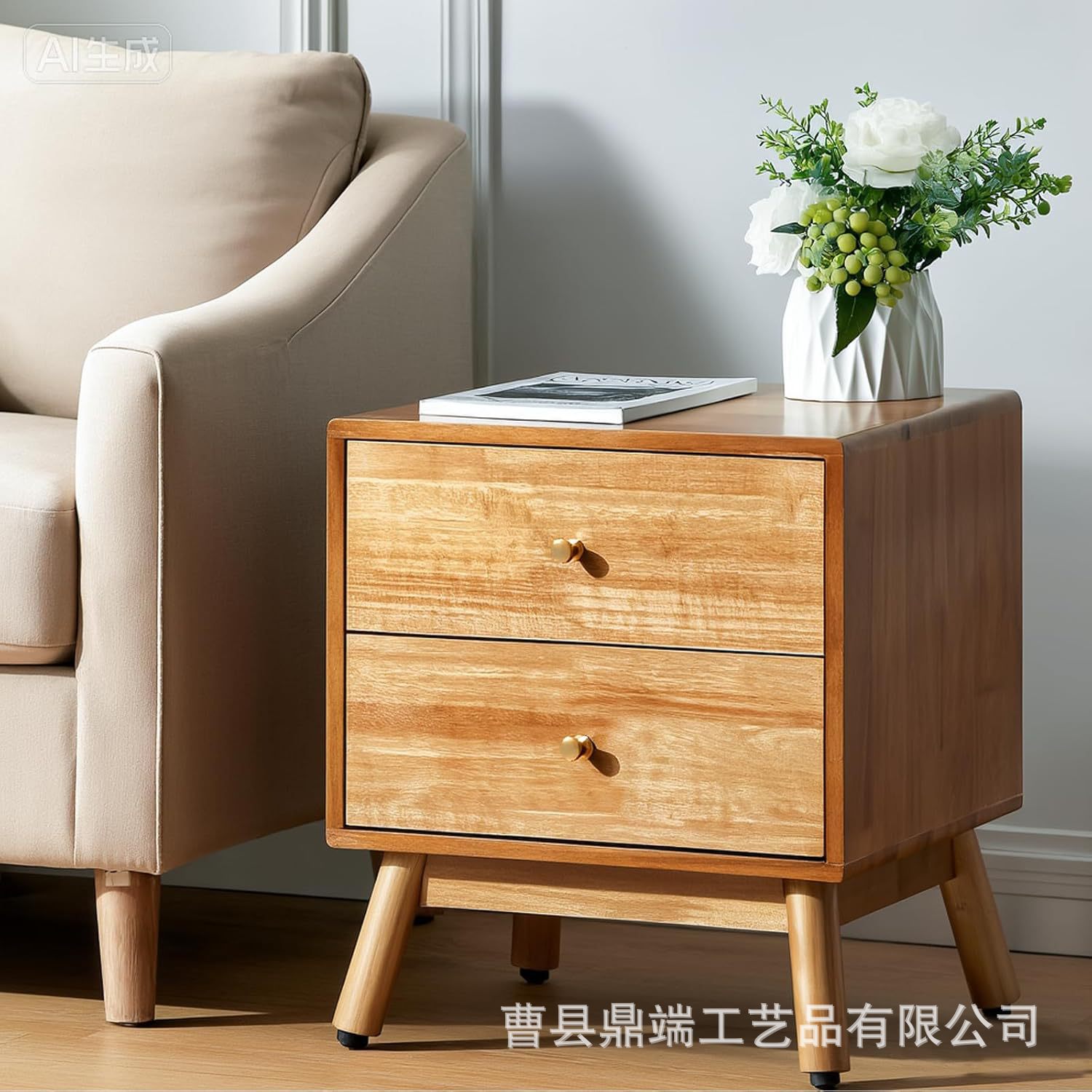 Nordic Solid Wood Bedside Table Bedroom Small Apartment Simple Wood Color Bedside Table Japanese Style Cupboard Storage Cabinet