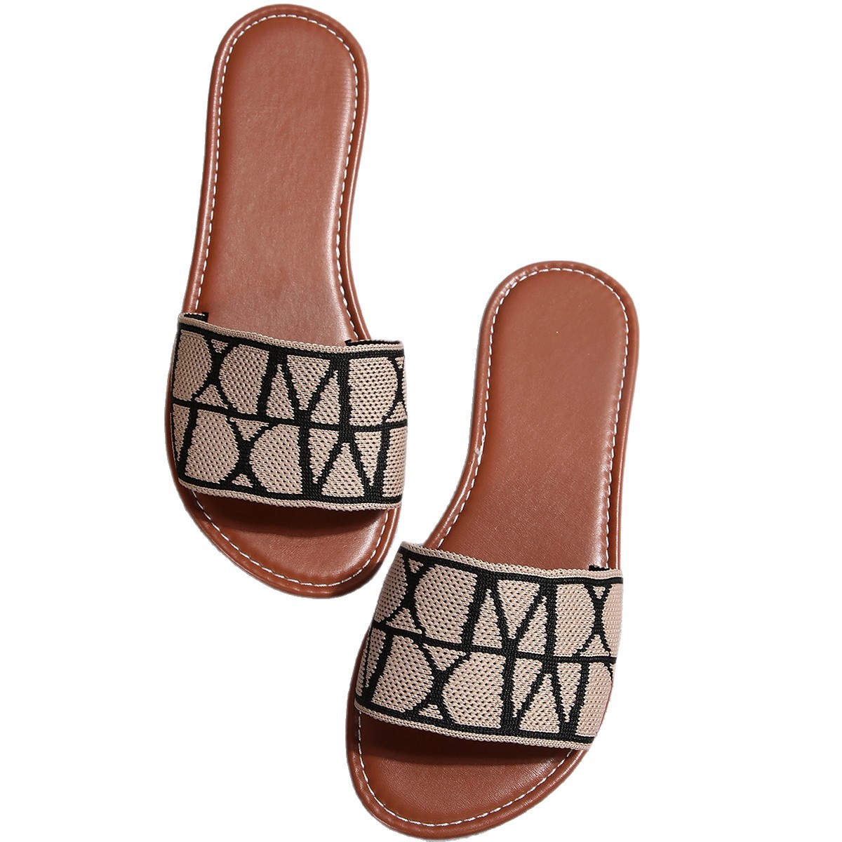 Round Toe Plus Size Flat Slippers Women's Casual Style Mesh One Strap Women's Sandals_voghion.com