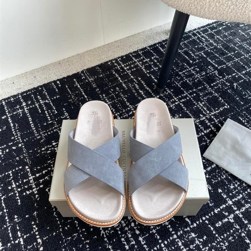 European Suede Bc Cross-Strap Couple Style Flat Genuine Leather Fashion Slippers Birkenstock Slippers for Women