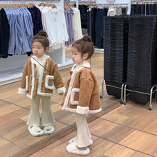 女童冬装韩系气质风空气层皮毛一体中兔毛绗缝内里加厚保暖外套