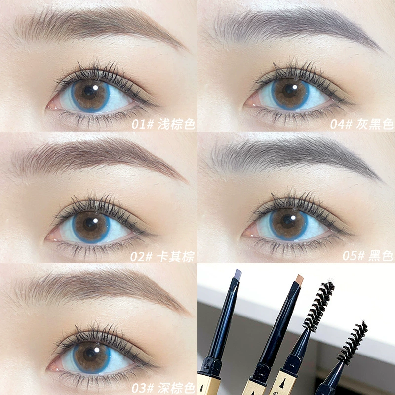 Eyebrow Pencil xixi Double-Ended Golden Slim Pen, 5 Shades with Brush, Waterproof 16 cm