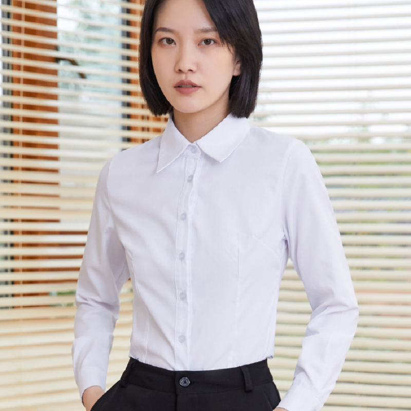 Factory Direct Sales Spring and Summer New White Collar Shirt Women's Long-Sleeved Professional Top Large Size Formal Women's White Shirt Factory Direct Sales Spring and Summer New White Collar Shirt Women's Long-Sleeved Professional Top Large Size Formal Women's White Shirt