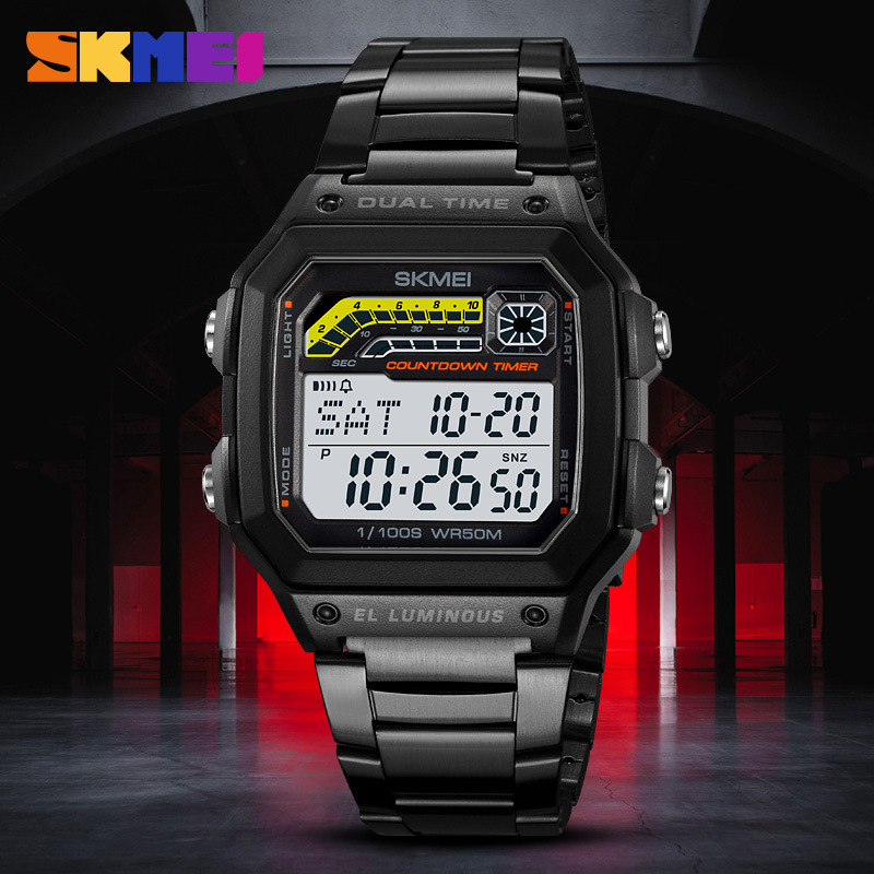 Square design waterproof digital watch