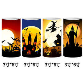 跨境新品万圣节蜡烛灯可印刷图片恐怖蜡烛灯7号电池遥控蜡烛灯