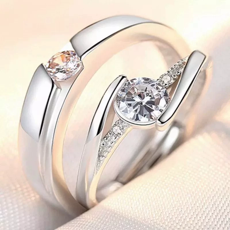 [情侣戒指男女款开口对戒仿真钻网红饰品外贸货源工厂直销ring批发]