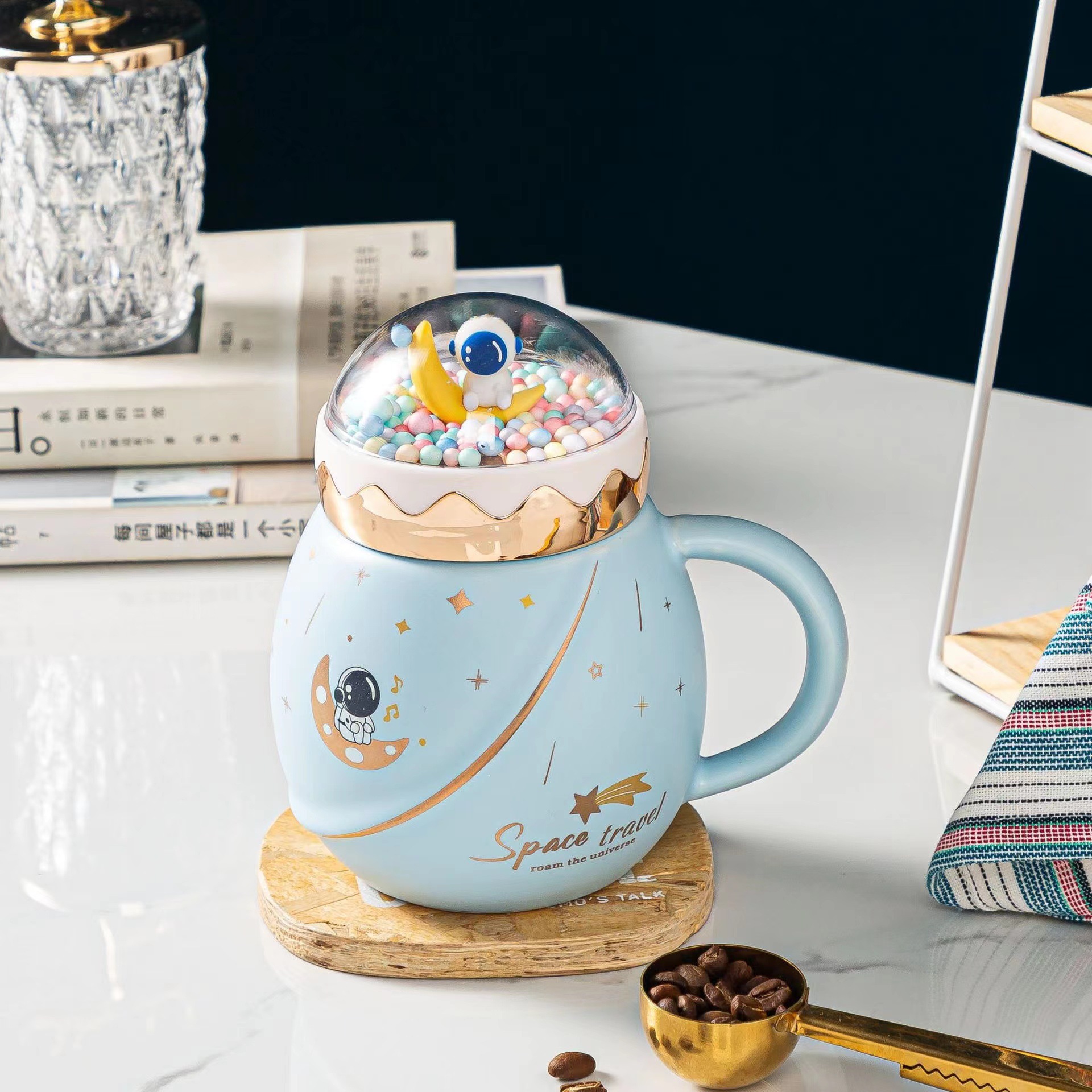 Taza de cerámica con diseño de planetas espaciales - Gran capacidad - Personalizable con logo - Ideal para parejas y desayuno