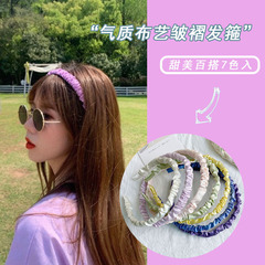 奶油色系發箍甜美皺褶韓版綢緞可愛頭箍韓國純色壓發布藝復古頭飾