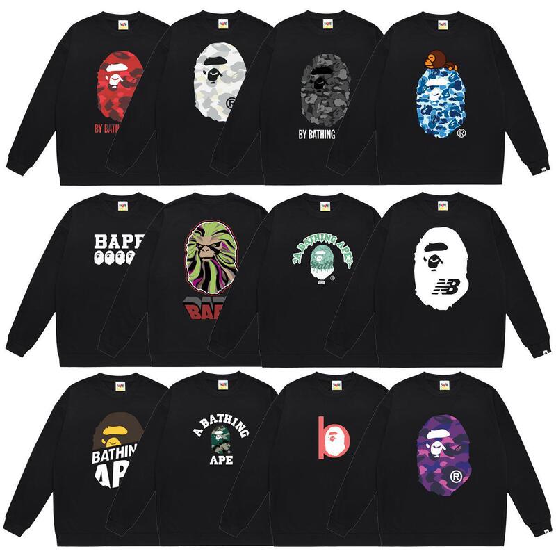 Printed Round Neck Sweatshirt Autumn and Winter New Style Bape Ape Head Trendy Brand Hip-Hop Fashion Unisex Ins Cross-Border Ape Head Printed Round Neck Sweatshirt Autumn and Winter New Style Bape Ape Head Trendy Brand Hip-Hop Fashion Unisex Ins Cross-Border Ape Head