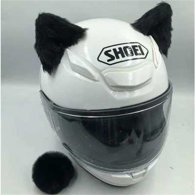 Detachable Helmet 3D Cat Ear Decorations Motorcycle Electric Vehicle Helmet Accessories Universal Plush Ears (Motosiklet dəbilqələri) - pure-black-three-dimensional-ears-and-black-tail