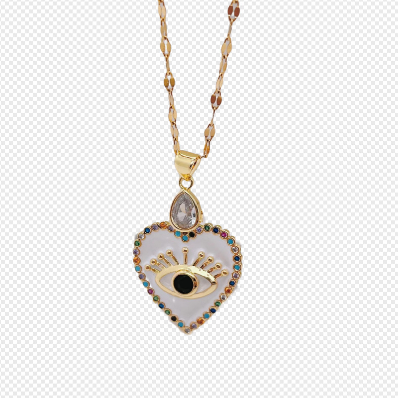 Vacation Devilu0027S Eye Heart Shape Titanium Steel Necklace Inlay Artificial Pearls Zircon Stainles
