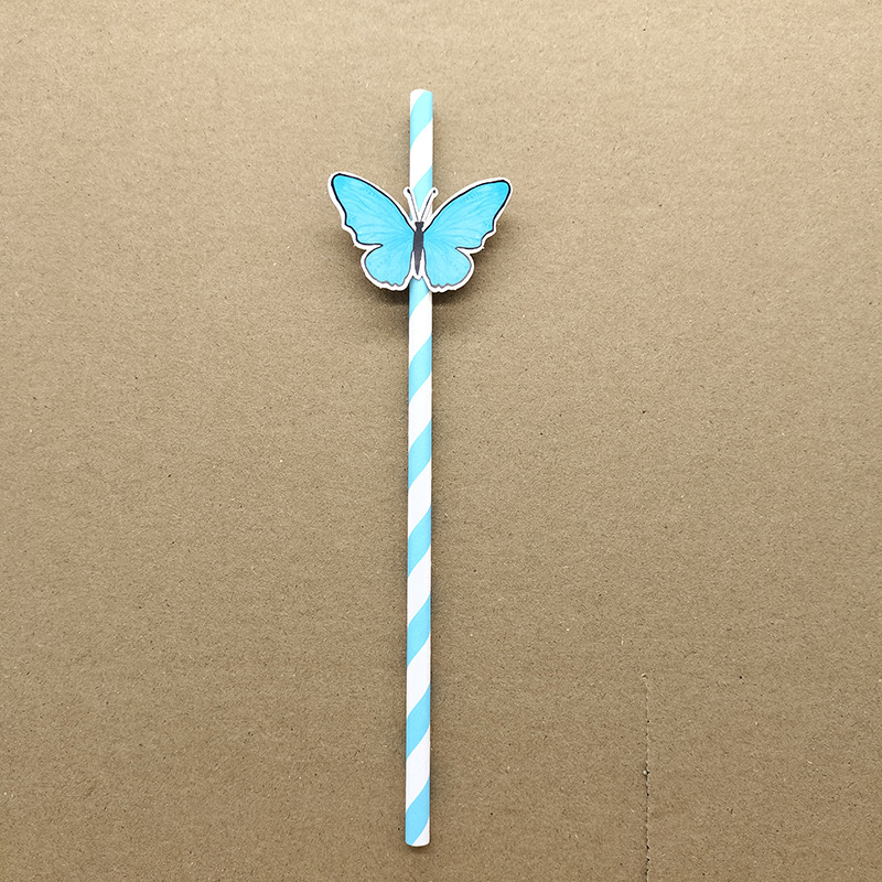Papel tarjeta mariposa paja de papel desechable degradable paja de papel bar postre fiesta té leche paja decoración