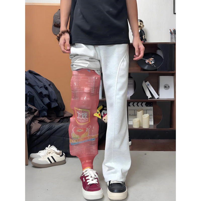 Light gray flared curved hem sweatpants for men, summer American retro style, slim-fit straight-leg pants, sporty casual pants Light gray flared curved hem sweatpants for men, summer American retro style, slim-fit straight-leg pants, sporty casual pants