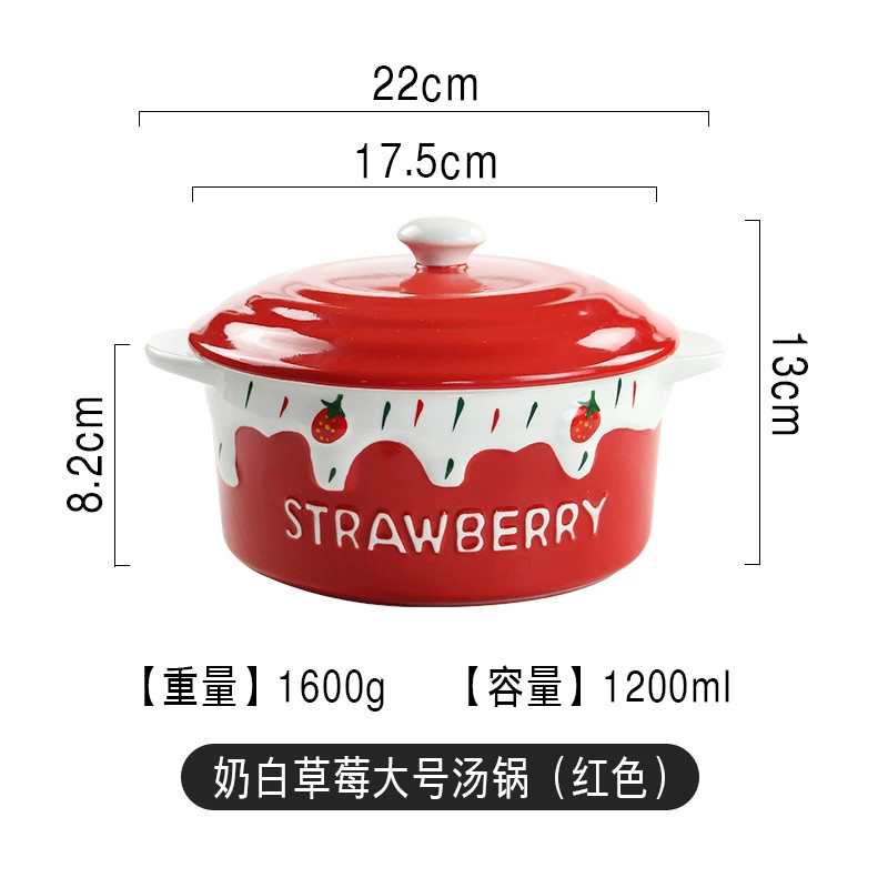 Ceramic tableware set, handmade strawberry design, 3-piece home dining kit
