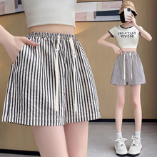 大码4XL孕妇条纹短裤2024夏季薄款冰丝棉麻五分裤宽松遮肉阔腿裤