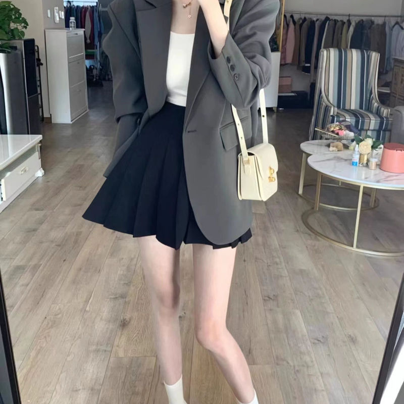 灰色西装外套女新款春秋季小众设计感韩版休闲小个子西服上衣|undefined