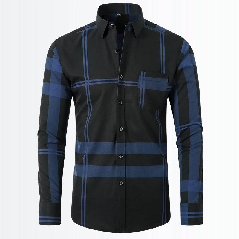 Amazon stretch camisa de manga larga transfronteriza de los hombres de bronceado no planchado camisa Comercio exterior delgada de los hombres SLIM-Fit camisa