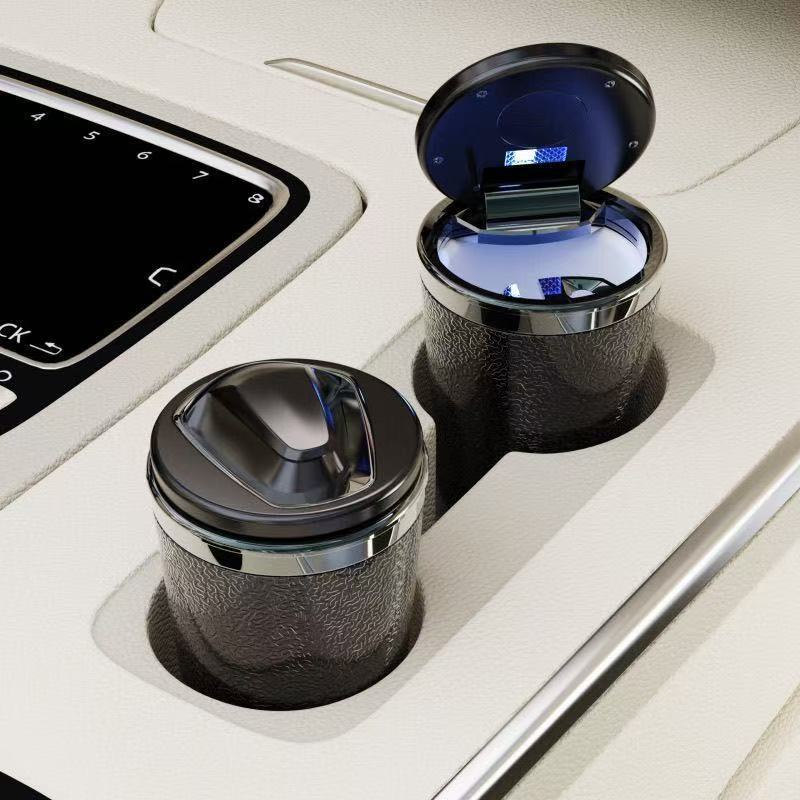Car Ashtray Creative with Light Large Universal Car Carbon Fiber Pattern Ashtray Multi-Functional Home and Car Dual-Use Ashtray